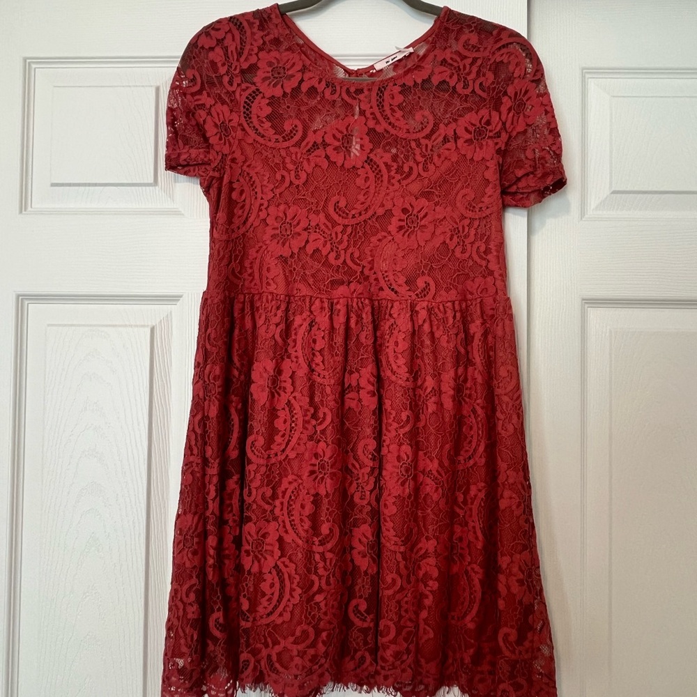 Burnt Orange Lace Short Sleeve Mini Dress